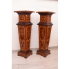 Dwa Postumenty Intarsjowane - Kolumny - Stojące Piedestały - Blat z Marmuru