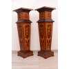 Dwa Postumenty Intarsjowane - Kolumny - Stojące Piedestały - Blat z Marmuru