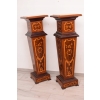 Dwa Postumenty Intarsjowane - Kolumny - Stojące Piedestały - Blat z Marmuru