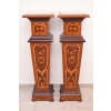 Dwa Postumenty Intarsjowane - Kolumny - Stojące Piedestały - Blat z Marmuru