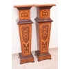 Dwa Postumenty Intarsjowane - Kolumny - Stojące Piedestały - Blat z Marmuru