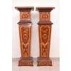Dwa Postumenty Intarsjowane - Kolumny - Stojące Piedestały - Blat z Marmuru