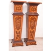 Dwa Postumenty Intarsjowane - Kolumny - Stojące Piedestały - Blat z Marmuru