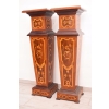 Dwa Postumenty Intarsjowane - Kolumny - Stojące Piedestały - Blat z Marmuru