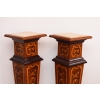 Dwa Postumenty Intarsjowane - Kolumny - Stojące Piedestały - Blat z Marmuru