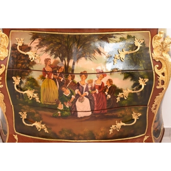Pałacowa Drewniana Komoda z Malunkami - Szafa - Arystokracja - Złote Okucia