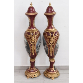 Francuski Zestaw Porcelanowy - Wazy Amfora Amfory Okute Brąz Złocony