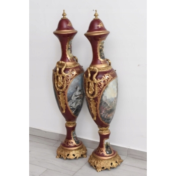 Francuski Zestaw Porcelanowy - Wazy Amfora Amfory Okute Brąz Złocony