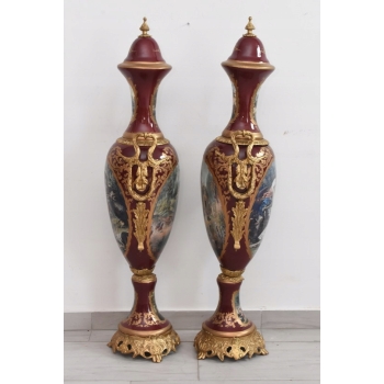 Francuski Zestaw Porcelanowy - Wazy Amfora Amfory Okute Brąz Złocony