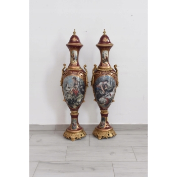 Francuski Zestaw Porcelanowy - Wazy Amfora Amfory Okute Brąz Złocony