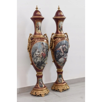 Francuski Zestaw Porcelanowy - Wazy Amfora Amfory Okute Brąz Złocony