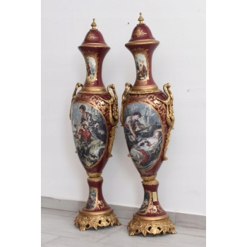 Francuski Zestaw Porcelanowy - Wazy Amfora Amfory Okute Brąz Złocony
