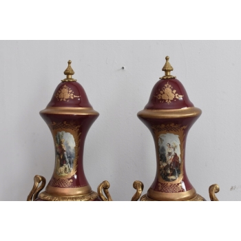 Francuski Zestaw Porcelanowy - Wazy Amfora Amfory Okute Brąz Złocony