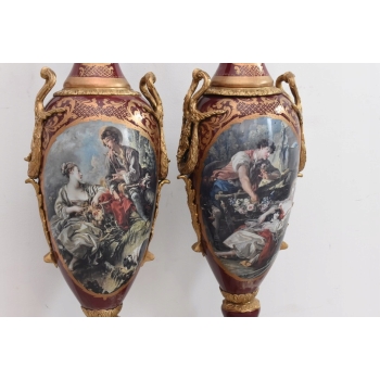 Francuski Zestaw Porcelanowy - Wazy Amfora Amfory Okute Brąz Złocony