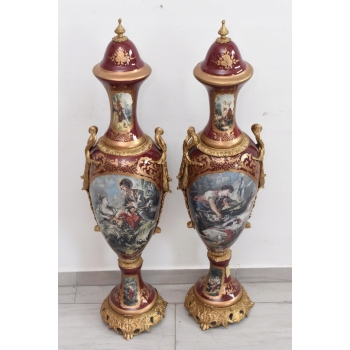 Francuski Zestaw Porcelanowy - Wazy Amfora Amfory Okute Brąz Złocony