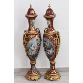 Francuski Zestaw Porcelanowy - Wazy Amfora Amfory Okute Brąz Złocony