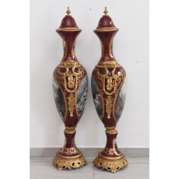 Francuski Zestaw Porcelanowy - Wazy Amfora Amfory Okute Brąz Złocony