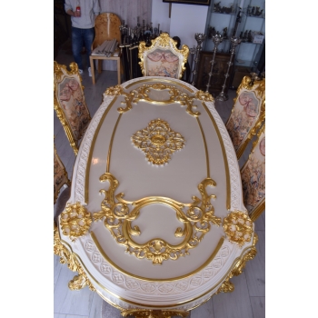 Włoski Komplet Mebli Jadalnia - Stół + 6 Krzeseł - Pałacowy Królewski