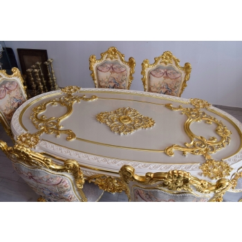 Włoski Komplet Mebli Jadalnia - Stół + 6 Krzeseł - Pałacowy Królewski