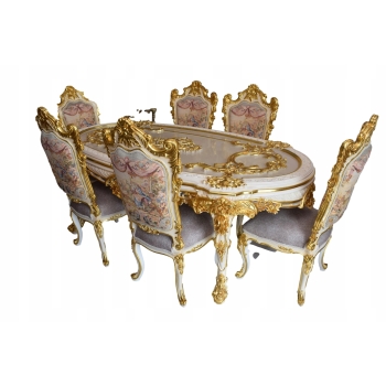 Włoski Komplet Mebli Jadalnia - Stół + 6 Krzeseł - Pałacowy Królewski