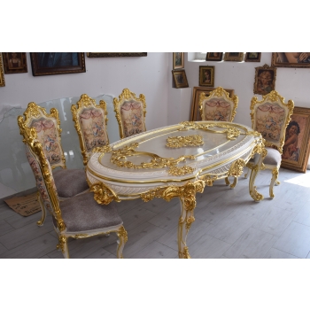 Włoski Komplet Mebli Jadalnia - Stół + 6 Krzeseł - Pałacowy Królewski