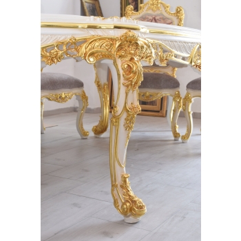 Włoski Komplet Mebli Jadalnia - Stół + 6 Krzeseł - Pałacowy Królewski