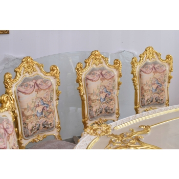 Włoski Komplet Mebli Jadalnia - Stół + 6 Krzeseł - Pałacowy Królewski