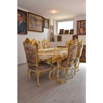 Włoski Komplet Mebli Jadalnia - Stół + 6 Krzeseł - Pałacowy Królewski