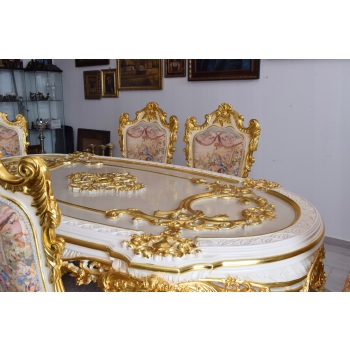 Włoski Komplet Mebli Jadalnia - Stół + 6 Krzeseł - Pałacowy Królewski