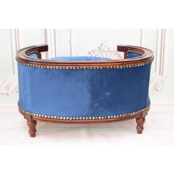 Sofa Kanapa - Pufa Legowisko Dla Psa Kota - Niebieska - Barok - Drewno