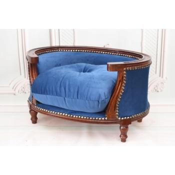 Sofa Kanapa - Pufa Legowisko Dla Psa Kota - Niebieska - Barok - Drewno