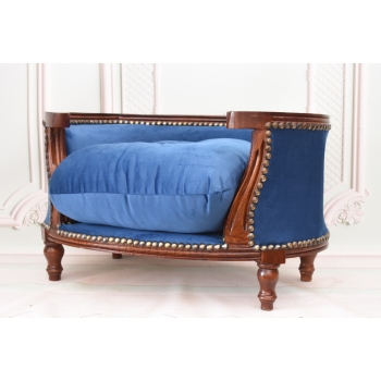 Sofa Kanapa - Pufa Legowisko Dla Psa Kota - Niebieska - Barok - Drewno