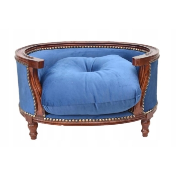 Sofa Kanapa - Pufa Legowisko Dla Psa Kota - Niebieska - Barok - Drewno