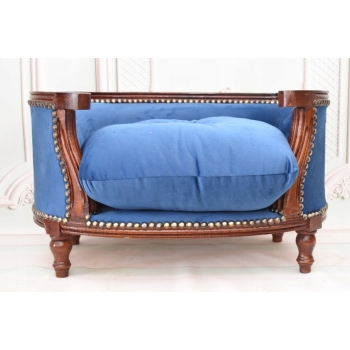 Sofa Kanapa - Pufa Legowisko Dla Psa Kota - Niebieska - Barok - Drewno