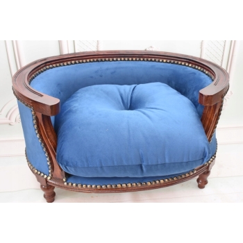 Sofa Kanapa - Pufa Legowisko Dla Psa Kota - Niebieska - Barok - Drewno