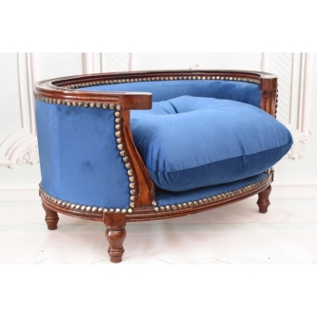 Sofa Kanapa - Pufa Legowisko Dla Psa Kota - Niebieska - Barok - Drewno