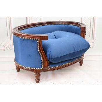 Sofa Kanapa - Pufa Legowisko Dla Psa Kota - Niebieska - Barok - Drewno