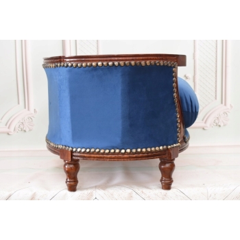 Sofa Kanapa - Pufa Legowisko Dla Psa Kota - Niebieska - Barok - Drewno