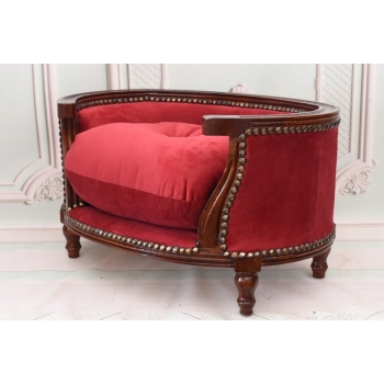 Sofa Kanapa - Pufa Legowisko Dla Psa Kota - Czerwona - Barok - Drewno