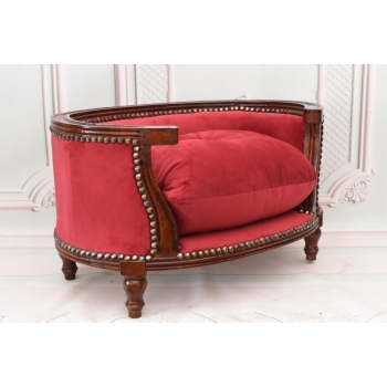Sofa Kanapa - Pufa Legowisko Dla Psa Kota - Czerwona - Barok - Drewno