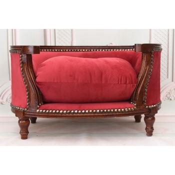 Sofa Kanapa - Pufa Legowisko Dla Psa Kota - Czerwona - Barok - Drewno