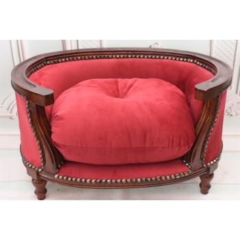 Sofa Kanapa - Pufa Legowisko Dla Psa Kota - Czerwona - Barok - Drewno