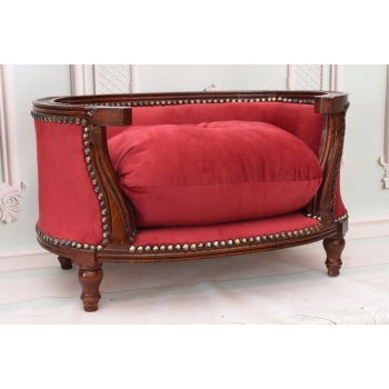Sofa Kanapa - Pufa Legowisko Dla Psa Kota - Czerwona - Barok - Drewno