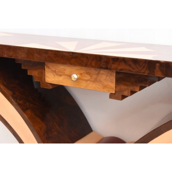 Drewniana Konsola Geometryczna - Stolik Art Deco Komoda - Pomocnik Francja