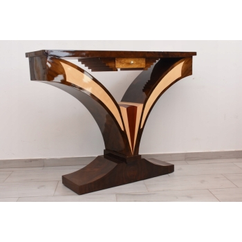 Drewniana Konsola Geometryczna - Stolik Art Deco Komoda - Pomocnik Francja