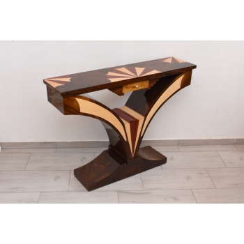 Drewniana Konsola Geometryczna - Stolik Art Deco Komoda - Pomocnik Francja