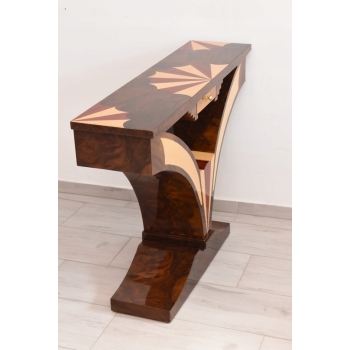 Drewniana Konsola Geometryczna - Stolik Art Deco Komoda - Pomocnik Francja
