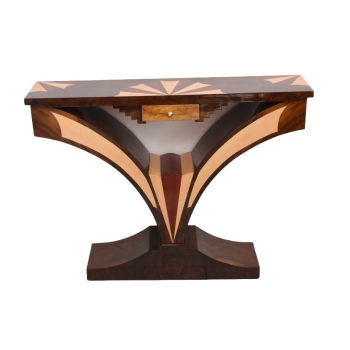 Drewniana Konsola Geometryczna - Stolik Art Deco Komoda - Pomocnik Francja