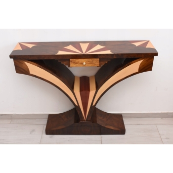 Drewniana Konsola Geometryczna - Stolik Art Deco Komoda - Pomocnik Francja