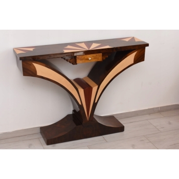 Drewniana Konsola Geometryczna - Stolik Art Deco Komoda - Pomocnik Francja